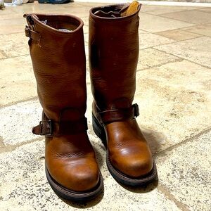 Classic Brown Leather Mid-Calf Engineer Boots